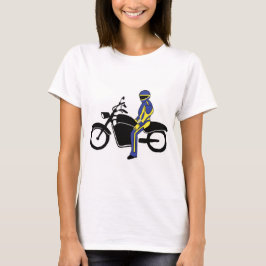 Blaue und gelbe Leathers bei einem Motorradrennen T-Shirt