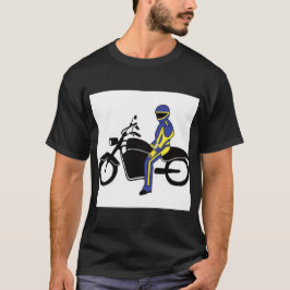 Blaue und gelbe Leathers bei einem Motorradrennen T-Shirt