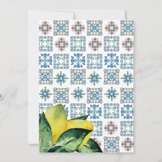 Blaue und gelbe Lemon Amalfi Hochzeitsankündigunge Save The Date (Rückseite)