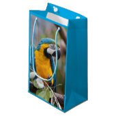 Blaue und gelbe Macaw-Geschenk-Tasche Kleine Geschenktüte (Vorderseite Schrägansicht)