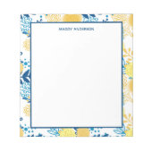 Blaue und gelbe Marigolds Muster Personalisiert Notizblock (Vorderseite)