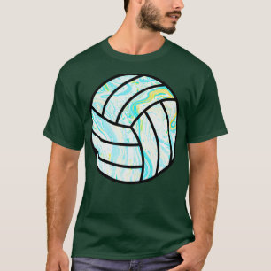 Blaue und gelbe Marmorvolleyball T-Shirt