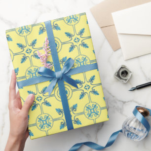 Blaue und gelbe marokkanische Fliesenmuster Geschenkpapier