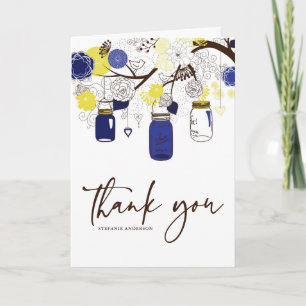 Blaue und gelbe Mason Jars Hochzeit Danke Karte