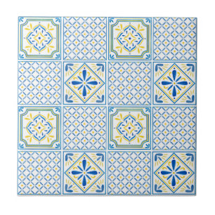Blaue und gelbe mediterrane italienische Fliese