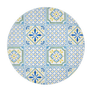 Blaue und gelbe mediterrane italienische Fliese Schneidebrett
