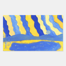 Blaue und gelbe minimalistische Landschaftsaufkleb Rechteckiger Aufkleber