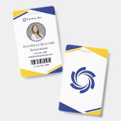 Blaue und gelbe moderne Geschäfts-ID-Karte Ausweis (Vorder- & Rückseite)