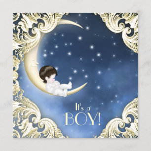 Blaue und gelbe Mond-Baby-Party Einladung