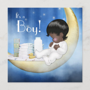 Blaue und gelbe Mond-Baby-Party Einladung