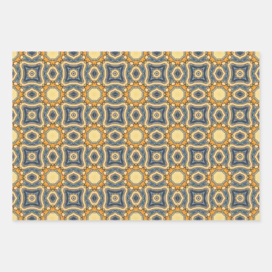 Blaue und gelbe Muster Geschenkpapier Set (Vorderseite)