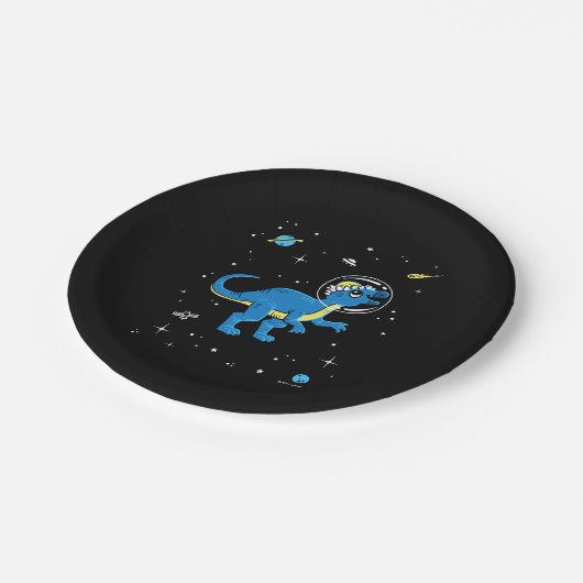 Blaue und gelbe Pachycephalosaurus Dinos im Weltra Pappteller (Schrägansicht)