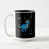 Blaue und gelbe Pachycephalosaurus Dinos im Weltra Zweifarbige Tasse (Links)