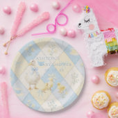 Blaue und gelbe Patchwork-Entenküken Baby Shower Pappteller (Party)