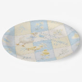 Blaue und gelbe Patchwork-Entenküken Baby Shower Pappteller (Schrägansicht)