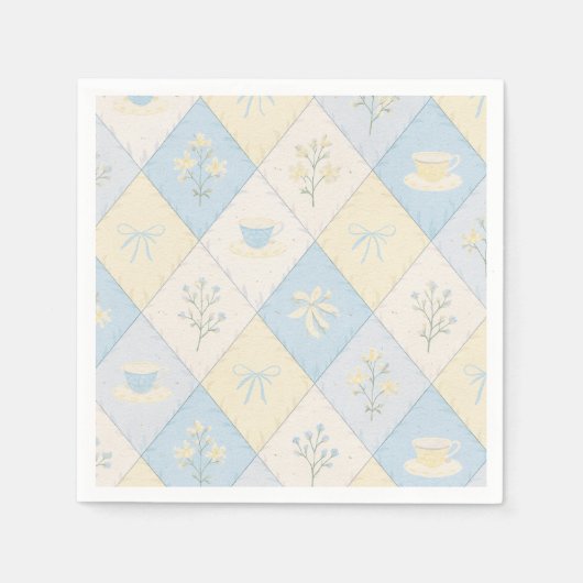 Blaue und gelbe Patchwork-Muster Süße Babyparty Serviette (Vorderseite)