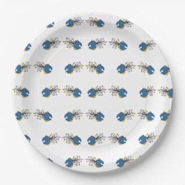 Blaue und gelbe Pfauenfische Pappteller