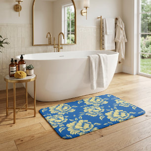 Blaue und gelbe Pfingstrosen-Toile - Französische  Badematte