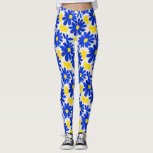Blaue und gelbe Retro-Daisy-Print-Leggings