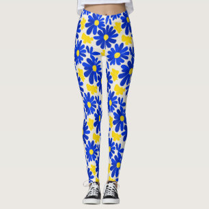 Blaue und gelbe Retro-Daisy-Print-Leggings Leggings