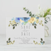 Blaue und gelbe Rosen auf weichem Grau Einladung (Stehend Vorderseite)