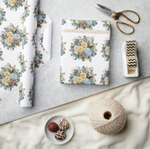 Blaue und gelbe Rosen Hochzeitsstrauß Geschenkpapier