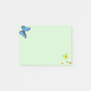 Blaue und gelbe Schmetterlinge & goldene Konfetti- Post-it Klebezettel