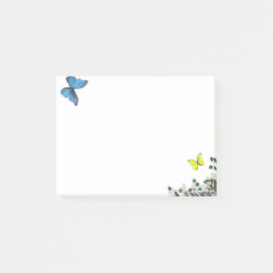 Blaue und gelbe Schmetterlinge & kleine Blumen Post-it Klebezettel