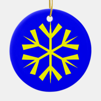Blaue und gelbe Schneeflocke Keramik Ornament