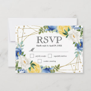 Blaue und gelbe Sommerblumen-Hochzeit RSVP Karte