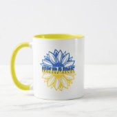 Blaue und gelbe Sonnenblume mit Inschrift Ukraine Tasse (Links)
