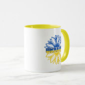 Blaue und gelbe Sonnenblume mit Inschrift Ukraine Tasse (VorderseiteRechts)