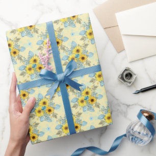 Blaue und gelbe Sonnenblumen Geschenkpapier