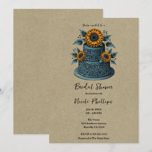 Blaue und gelbe Sonnenblumen-Torte Bridal Shower Einladung