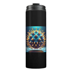 Blaue und gelbe Sporenkugel Thermosbecher