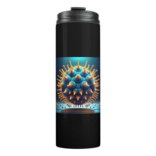 Blaue und gelbe Sporenkugel Thermosbecher (Vorderseite)