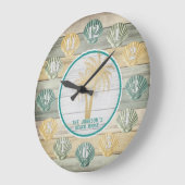 Blaue und gelbe Strandbuchten und Palmen Große Wanduhr (Winkel)