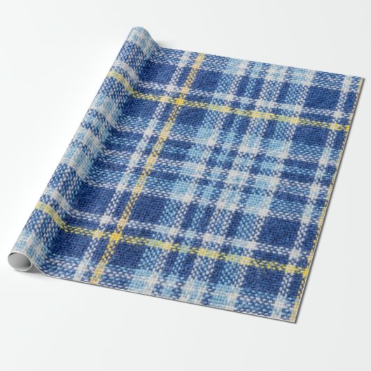Blaue und gelbe Tartan oder karierter Hintergrund Geschenkpapier (Ungerollt)