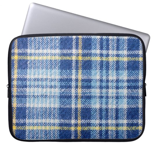 Blaue und gelbe Tartan oder karierter Hintergrund  Laptopschutzhülle (Vorderseite)