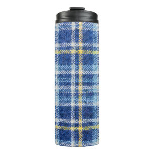 Blaue und gelbe Tartan oder karierter Hintergrund Thermosbecher