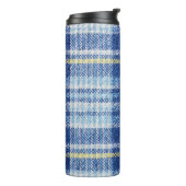 Blaue und gelbe Tartan oder karierter Hintergrund Thermosbecher (Nach links gedreht)