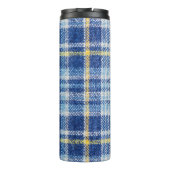 Blaue und gelbe Tartan oder karierter Hintergrund Thermosbecher (Rückseite)