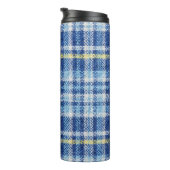 Blaue und gelbe Tartan oder karierter Hintergrund Thermosbecher (Nach rechts gedreht)