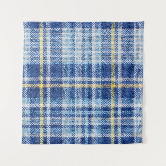 Blaue und gelbe Tartan oder karierter Hintergrund Wandteppich (Vorderseite (Horizontal))
