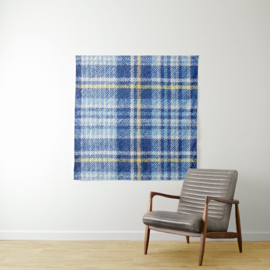 Blaue und gelbe Tartan oder karierter Hintergrund Wandteppich (Beispiel)