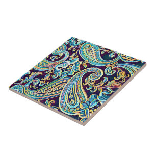 Blaue und gelbe Traum Vintage Paisley Fliese