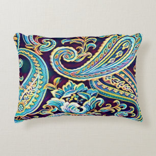 Blaue und gelbe Träumerei Vintage Paisley Dekokissen