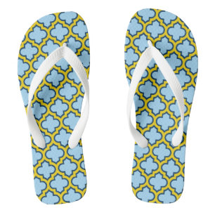 Blaue und gelbe Trellis, Gitter, Quatrefolie Badesandalen