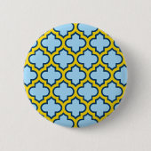 Blaue und gelbe Trellis, Gitter, Quatrefolie Button (Vorderseite)