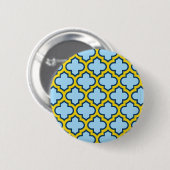 Blaue und gelbe Trellis, Gitter, Quatrefolie Button (Vorne & Hinten)